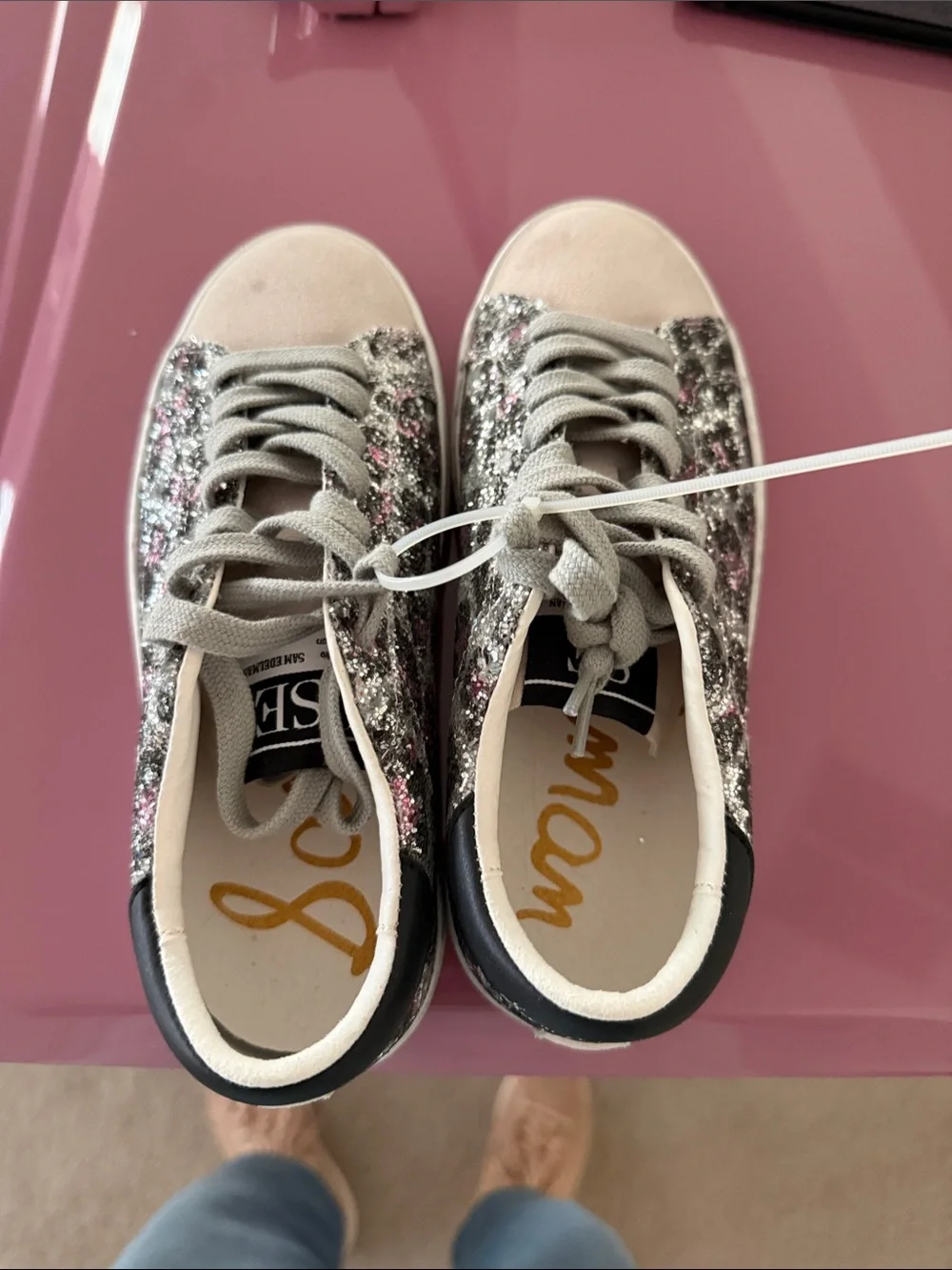 Sparkle Low-Top Kids Sneakers in Silver and Pink